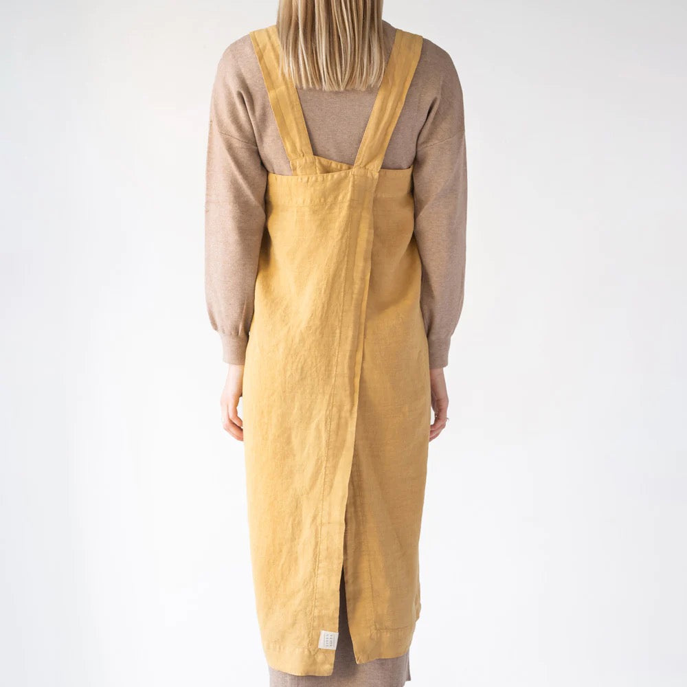 knee length dresses for ladies Striped Pinafore Apron Dress – Old Linen Mill main image 1
