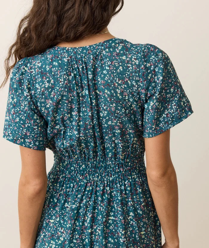 Annika Midi Dress- Deep Aqua Floral Indie Indie Bang! Bang!