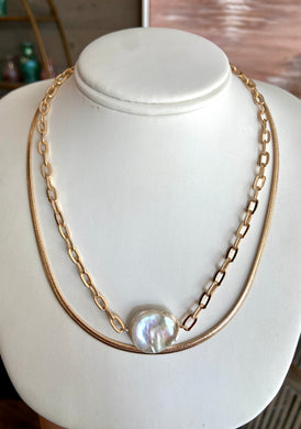 Multi Gold Chain With Pearl Medallion Necklace - Indie Indie Bang! Bang!