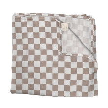 Load image into Gallery viewer, Mocha Checkers Bear Bamboo Muslin Swaddle