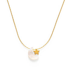 Load image into Gallery viewer, Mother of Pearl Moon + Star Necklace