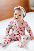 Load image into Gallery viewer, Strawberry Ruffle Organic Cotton Footed Romper - Indie Indie Bang! Bang!