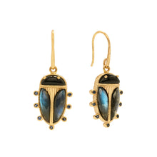 Load image into Gallery viewer, SCARAB Petite Drop Earrings - Blue Labradorite/Black Agate | Capucine De Wulf