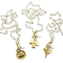 Load image into Gallery viewer, Hand casted charm necklace bee fleur de lis cross heart  - Indie Indie Bang! Bang!