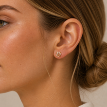 Load image into Gallery viewer, Round CZ- Champagne - Gold Earrings