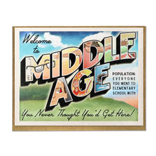 Load image into Gallery viewer, Welcome to Middle Age; Funny Birthday Card: Vintage Travel