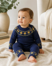 Load image into Gallery viewer, Floral Fair Isle Knit Baby Jumpsuit (Organic Cotton)