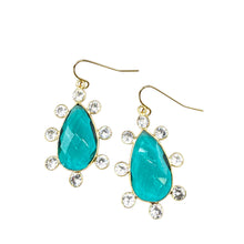 Load image into Gallery viewer, Neon Apatite Teardrop Dangle Gold Earrings