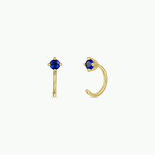 Load image into Gallery viewer, Gold Sapphire Huggies Earrings