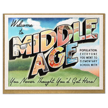 Load image into Gallery viewer, Welcome to Middle Age; Funny Birthday Card: Vintage Travel