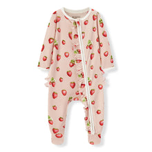 Load image into Gallery viewer, Strawberry Ruffle Organic Cotton Footed Romper - Indie Indie Bang! Bang!