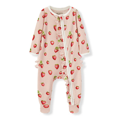 Strawberry Ruffle Organic Cotton Footed Romper - Indie Indie Bang! Bang!
