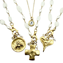 Load image into Gallery viewer, Hand casted charm necklace bee fleur de lis cross heart  - Indie Indie Bang! Bang!