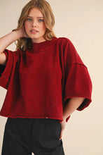 Load image into Gallery viewer, Dark Wine Marled Mock Neck Short Sleeve Sweater - Indie Indie Bang! Bang!