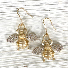 Load image into Gallery viewer, Gold Crystal Bee Drop Earrings – Sparkling Statement
