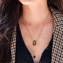 Load image into Gallery viewer, SCARAB Lariat Necklace, 18"+2" - Blue Labradorite/Black Agate | Capucine De Wulf