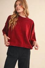 Load image into Gallery viewer, Dark Wine Marled Mock Neck Short Sleeve Sweater - Indie Indie Bang! Bang!