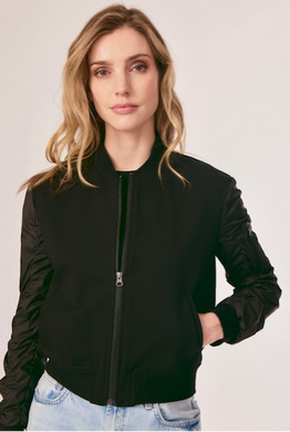 Ponte/Nylon Sleeve Bomber Jacket