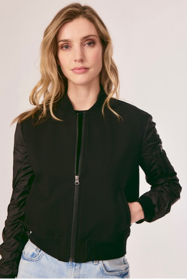 Ponte/Nylon Sleeve Bomber Jacket