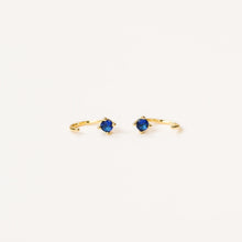 Load image into Gallery viewer, Gold Sapphire Huggies Earrings
