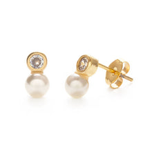 Load image into Gallery viewer, Pearl + Crystal Stud Earrings