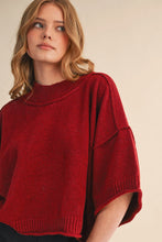 Load image into Gallery viewer, Dark Wine Marled Mock Neck Short Sleeve Sweater - Indie Indie Bang! Bang!