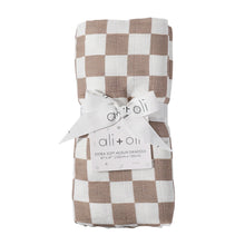 Load image into Gallery viewer, Mocha Checkers Bear Bamboo Muslin Swaddle