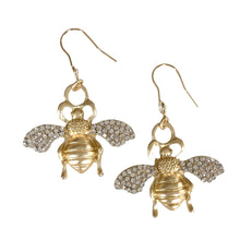 Load image into Gallery viewer, Gold Crystal Bee Drop Earrings – Sparkling Statement