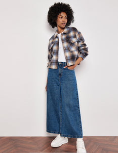 Brushed Plaid Cropped Jacket