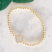 Load image into Gallery viewer, Mother of Pearl Cross Ball Beaded Stretch Bracelet - Indie Indie Bang! Bang!