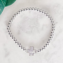 Load image into Gallery viewer, Mother of Pearl Cross Ball Beaded Stretch Bracelet - Indie Indie Bang! Bang!