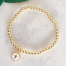 Load image into Gallery viewer, Cross Charm 4mm Stretch Beaded Bracelet - Gold or Silver - Indie Indie Bang! Bang!