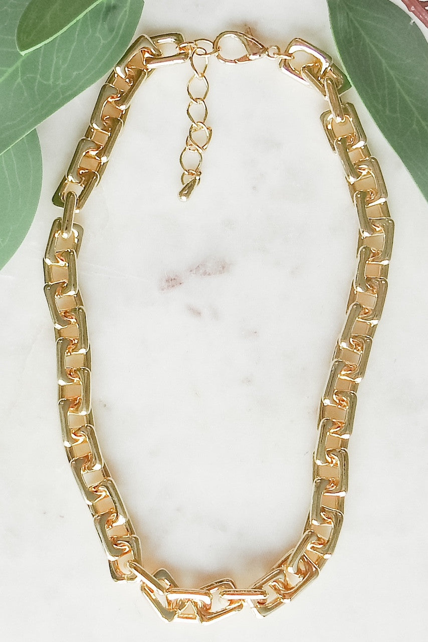 Gold Rectangular Link Necklace