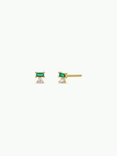 Load image into Gallery viewer, Emerald Double Stud Stack Earrings