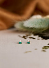 Load image into Gallery viewer, Emerald Double Stud Stack Earrings