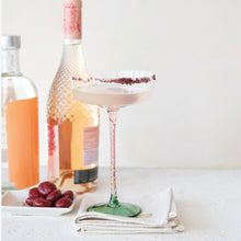 Load image into Gallery viewer, Stemmed Champagne Glass w/ Pink Swirl Stem &amp; Green Base - Indie Indie Bang! Bang!