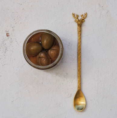 Brass Cocktail Spoon w/ Reindeer Stag Handle