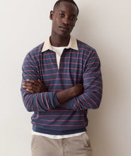 Load image into Gallery viewer, Sueded Rugby Polo Navy/Red Stripe | Marine Layer