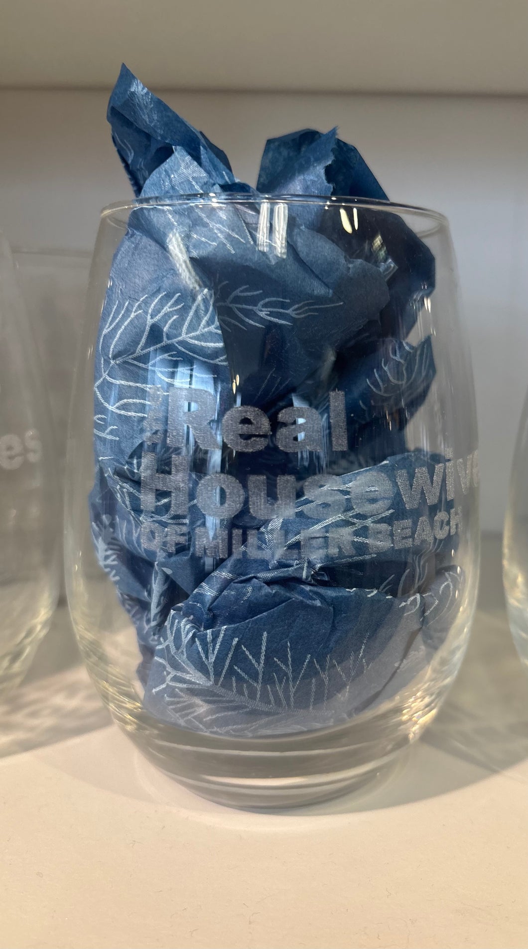 Real Housewives of Miller Beach Stemless Wine Glass