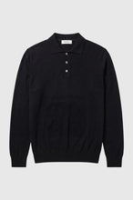 Load image into Gallery viewer, Marino Wool Solid Polo Sweater Black | Garnet
