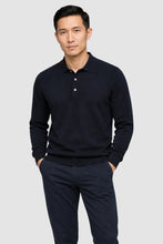 Load image into Gallery viewer, Marino Wool Solid Polo Sweater Black | Garnet
