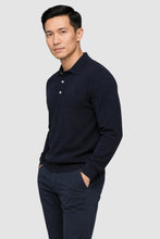 Load image into Gallery viewer, Marino Wool Solid Polo Sweater Black | Garnet