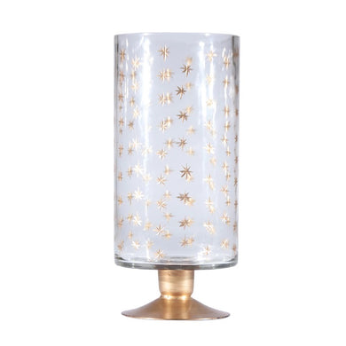 Hand-Painted Etched Glass Footed Hurricane with Starburst Pattern - Indie Indie Bang! Bang!