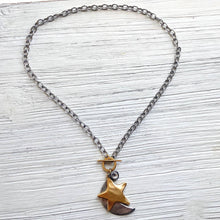 Load image into Gallery viewer, Silver Moon + Gold Star CZ Layering Necklace - Indie Indie Bang! Bang!