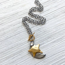 Load image into Gallery viewer, Silver Moon + Gold Star CZ Layering Necklace - Indie Indie Bang! Bang!