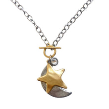 Load image into Gallery viewer, Silver Moon + Gold Star CZ Layering Necklace - Indie Indie Bang! Bang!