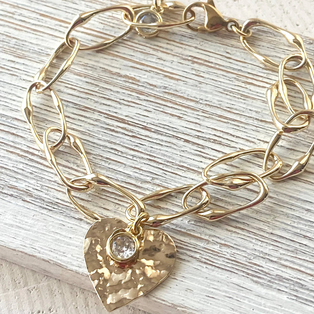 Hammered Heart Charm Bracelet - Indie Indie Bang! Bang!