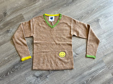 Load image into Gallery viewer, Camel V-Neck Sweater with Smiley Detail - Indie Indie Bang! Bang!