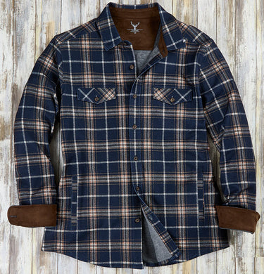 Stretch Flannel Knit Shirt - Black + Tan