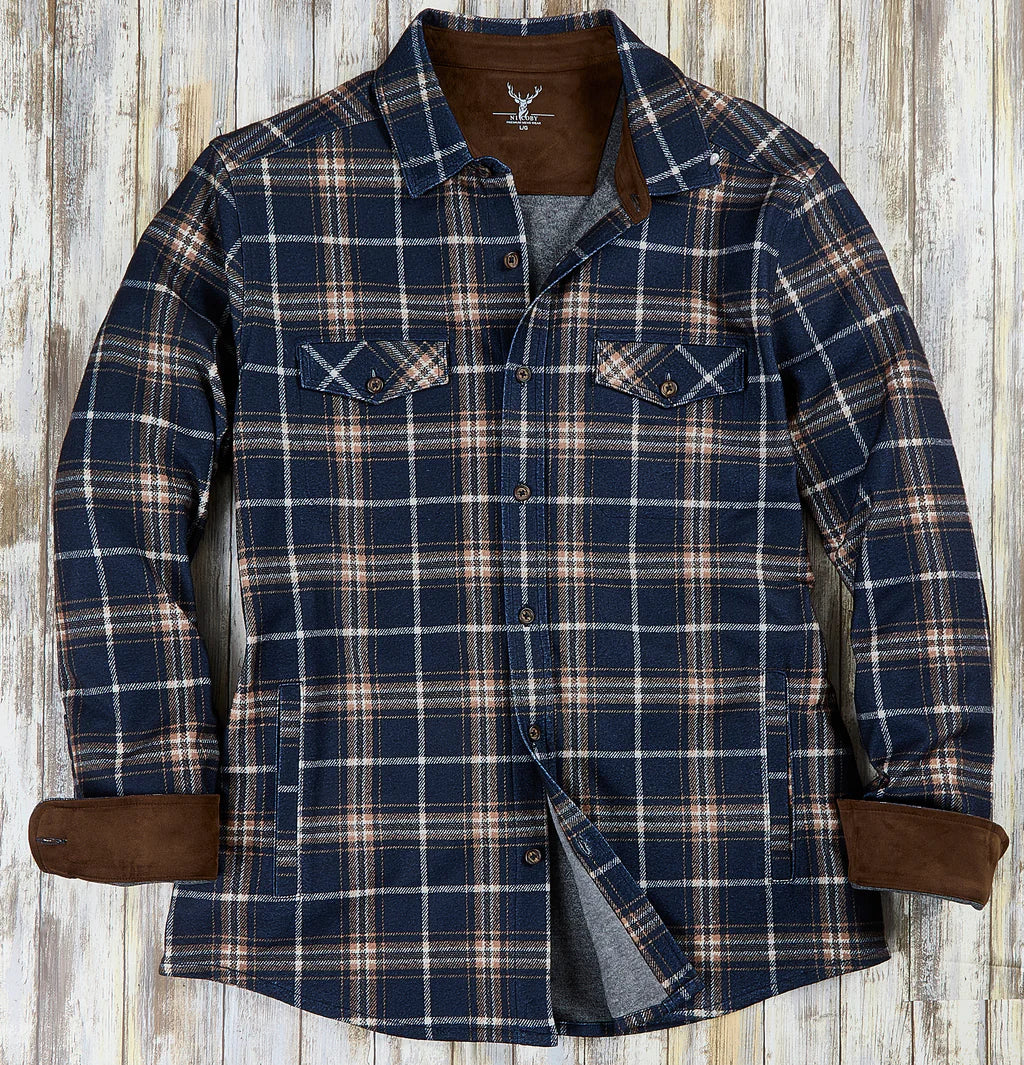 Stretch Flannel Knit Shirt - Black + Tan